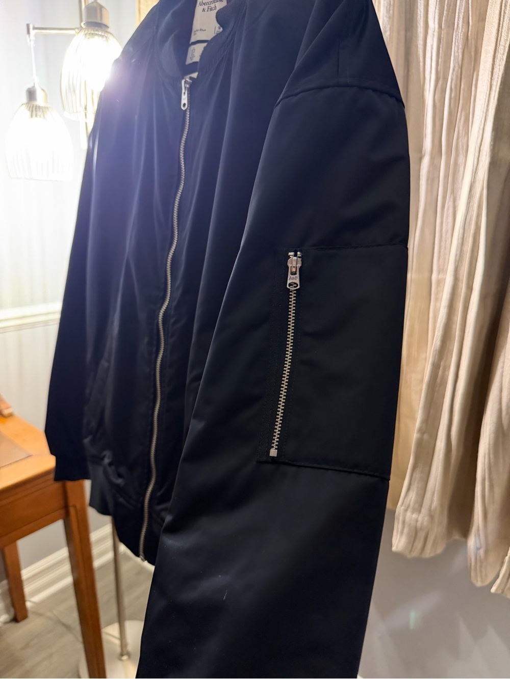 Abercrombie size medium Black nylon Bomber Jacket fully lined like new